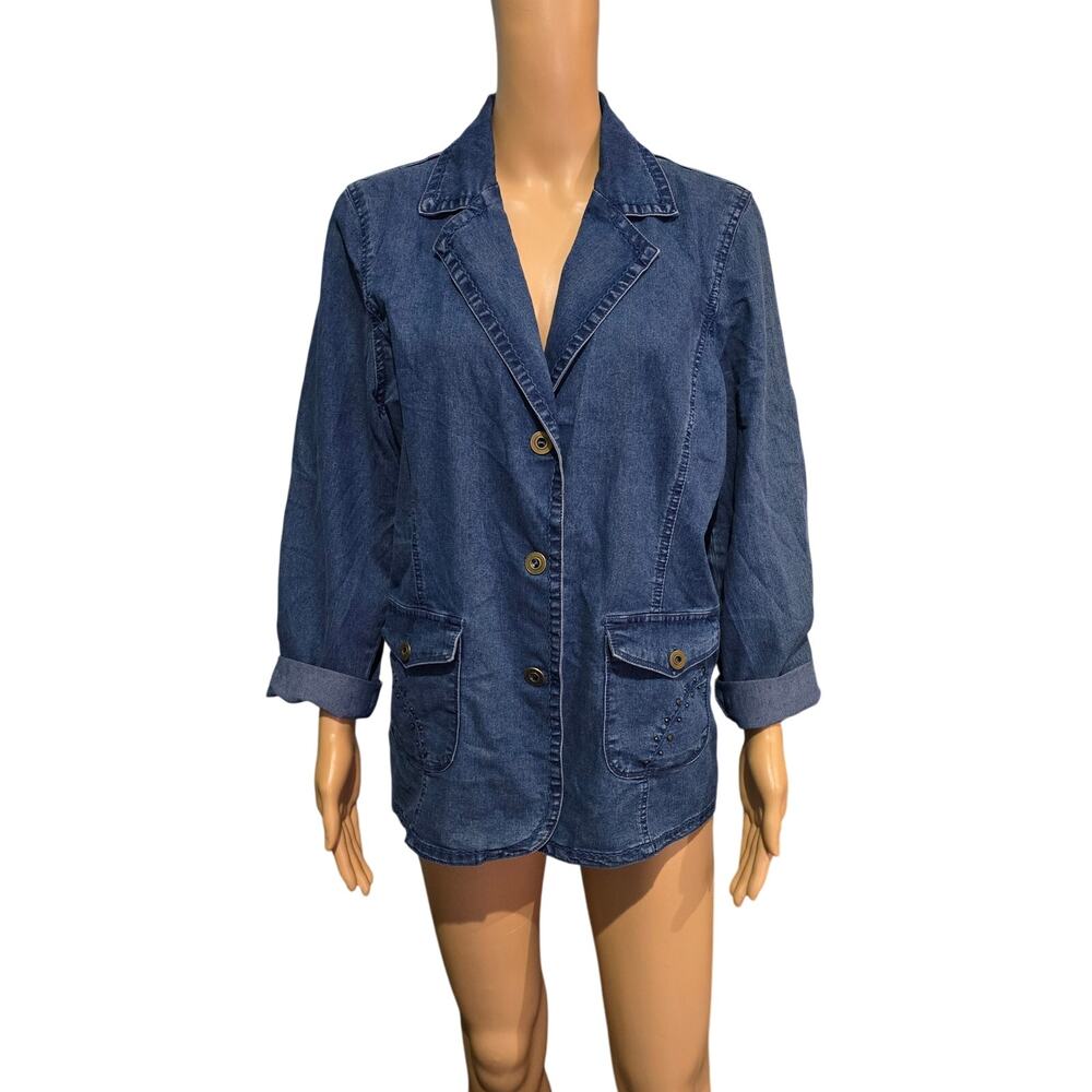 T Mode Vintage Denim Jacket with studded accent pockets Size 42